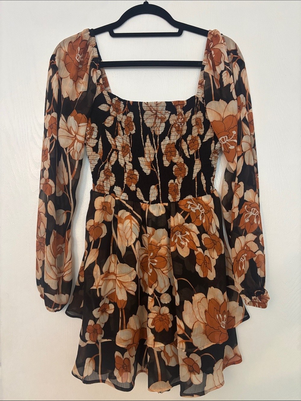 Express Black Floral Long Sleeve Romper